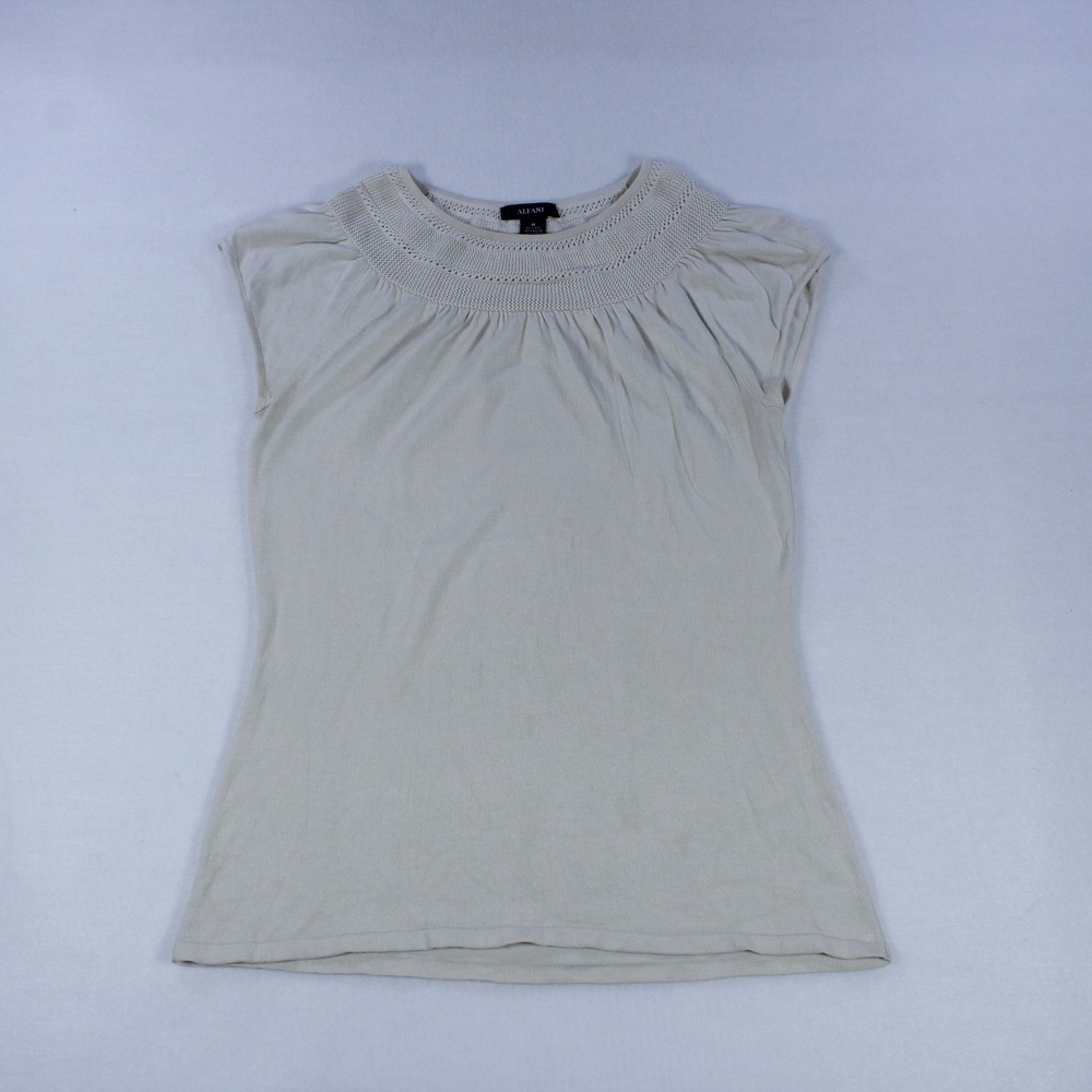 Alfani Women's Beige Blouse - Ruched Neckline with Openwork Detail - Size M